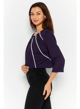 NY Collection Women Petite Textured Casual Blazer, Purple  - Image 3