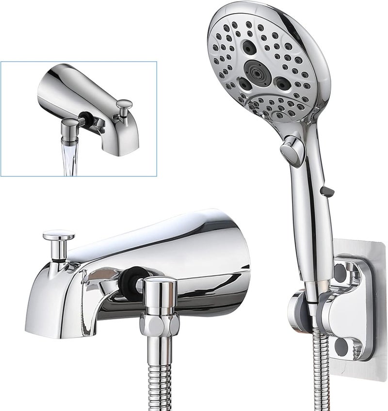 PROOX All Metal Tub Spout with Diverter, 6 Settings Hand held Shower with ON/OFF Pause Switch, Bathtub Faucet with Sprayer Chrome - Image 1