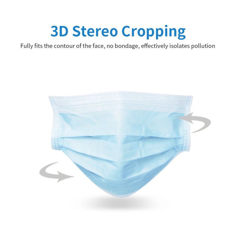 50Pcs Disposable Face Cover 3 Layers Cover Non-woven Disposable Anti-dust Safe Breathable Cover Blue - Image 2
