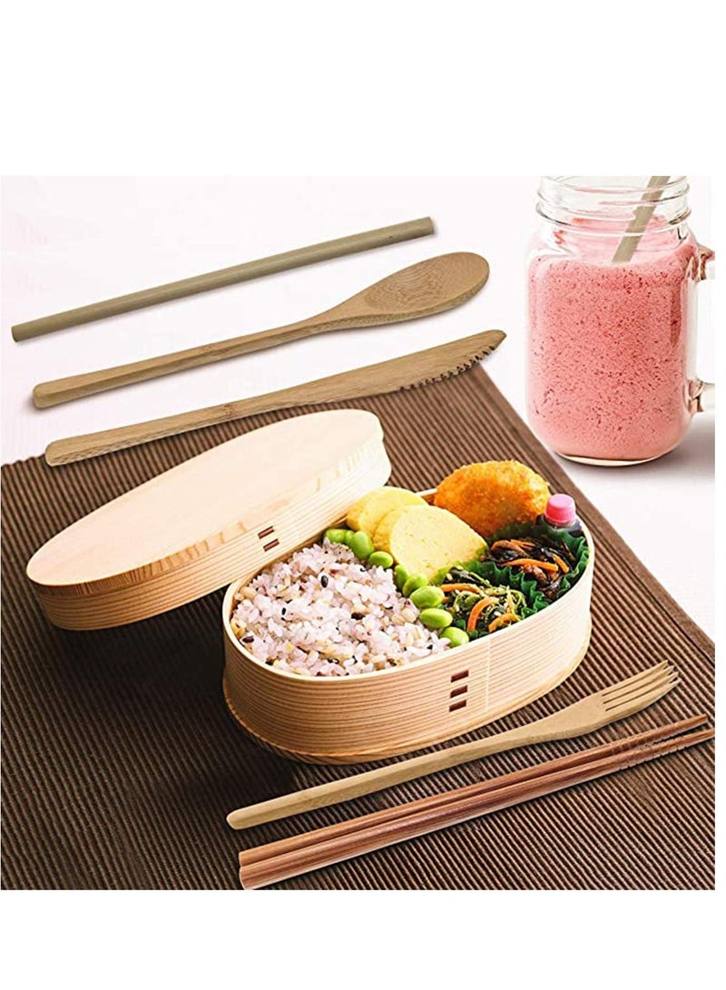 SYOSI Bamboo Cutlery Set, Bamboo Travel Utensils Include Knife Fork Spoon Chopsticks Straws - Image 4