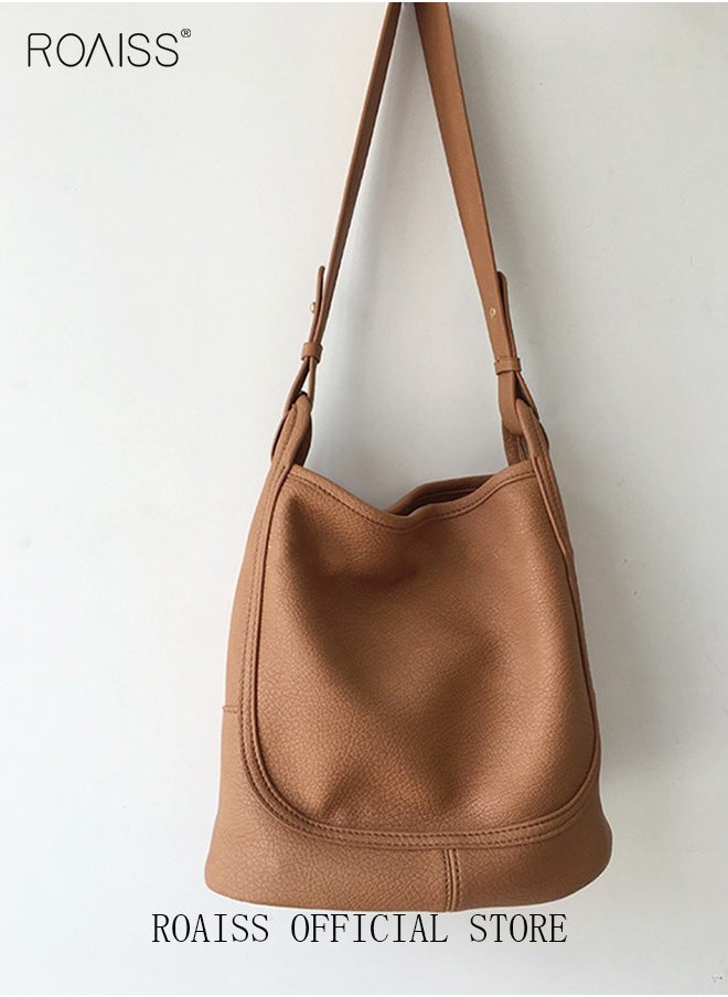 Large-Capacity Bucket Bag for Women Can Be Used As A Cross-Body Bag Fashionable and Versatile Retro Casual Soft Leather Separate Ipped Bag Inside - pzsku/Z0E8DB3388417BCA80576Z/45/_/1722394788/6289eef1-46ad-40d4-ad80-0eb5a41807fe