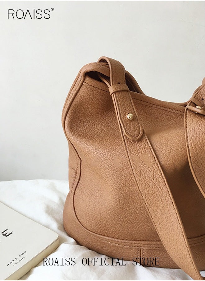 Large-Capacity Bucket Bag for Women Can Be Used As A Cross-Body Bag Fashionable and Versatile Retro Casual Soft Leather Separate Ipped Bag Inside - pzsku/Z0E8DB3388417BCA80576Z/45/_/1722394799/63895578-5306-49ee-9ed9-e5155d139bdb