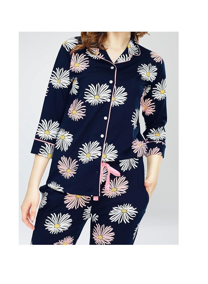 Accessorize Kingdom Night Suit for Women's Floral Printed Cotton Night Dress of Shirt and Pajama Set  - Image 2