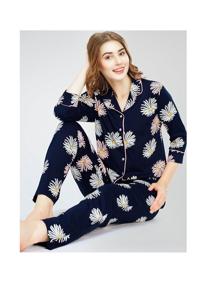 Accessorize Kingdom Night Suit for Women's Floral Printed Cotton Night Dress of Shirt and Pajama Set  - Image 3