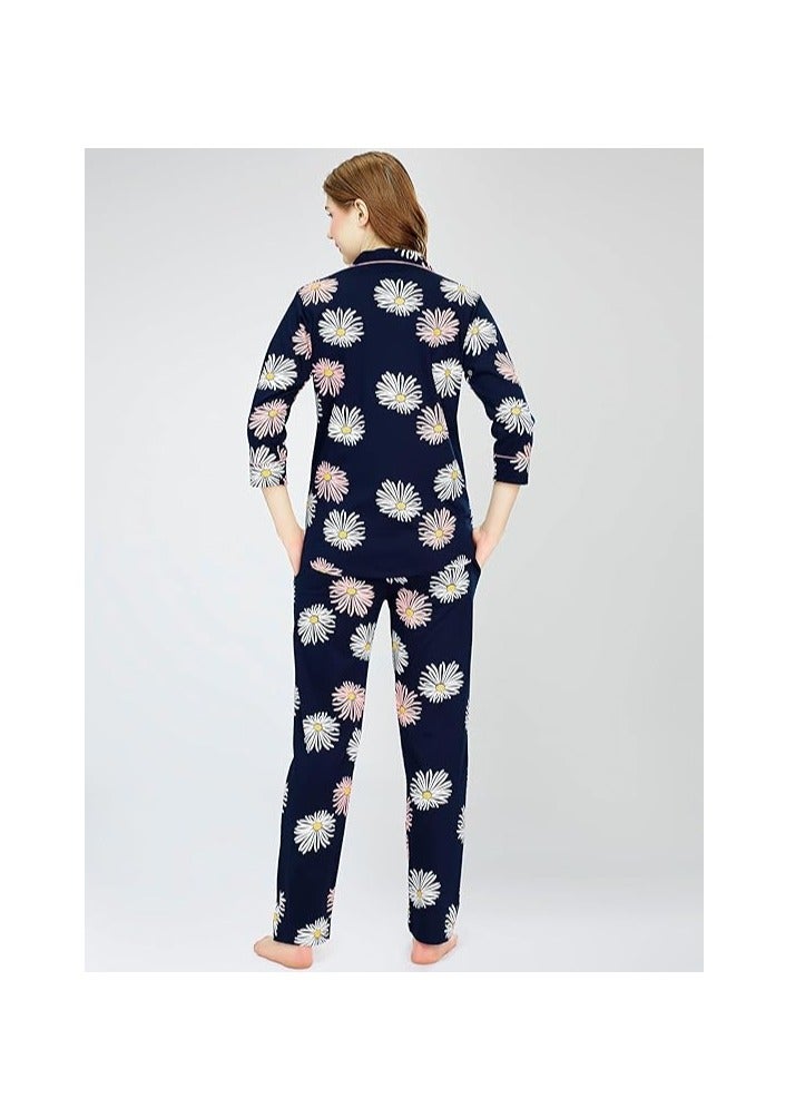 Accessorize Kingdom Night Suit for Women's Floral Printed Cotton Night Dress of Shirt and Pajama Set  - Image 4