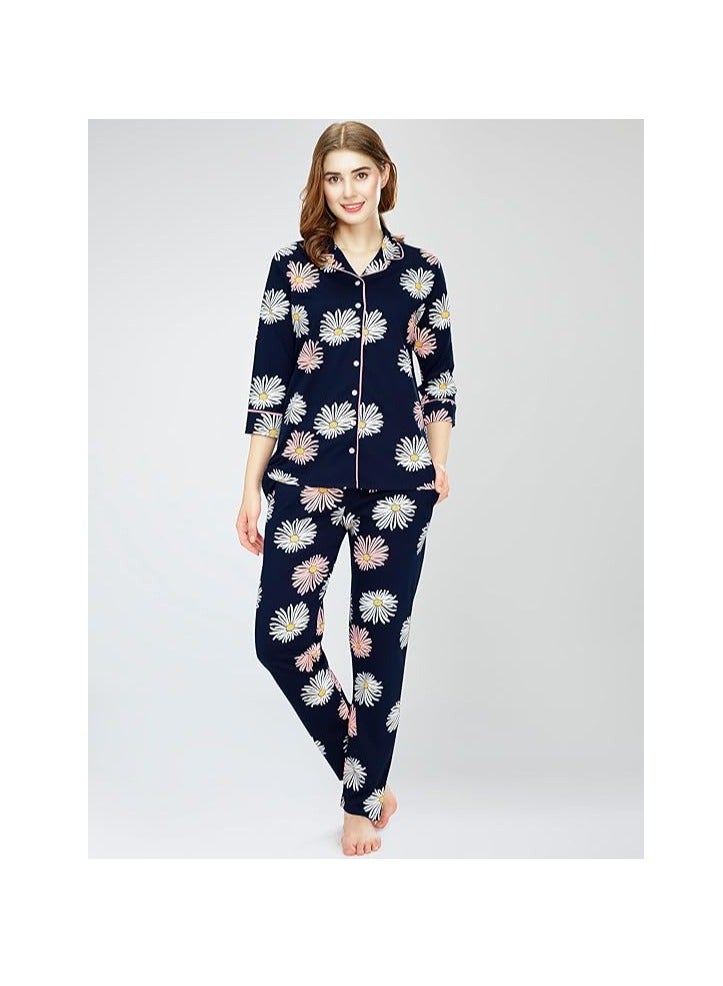 Accessorize Kingdom Night Suit for Women's Floral Printed Cotton Night Dress of Shirt and Pajama Set  - Image 5