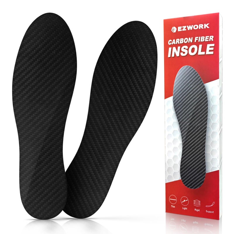 EZWORK Carbon Fiber Insoles, Carbon Fiber Foot Plate 1 Pair Rigid Shoe Insert Support Turf Toe, Foot Fractures, Morton Extension, Hallux Rigidus and Limitus - Alternative to Post Op Shoe - Image 1