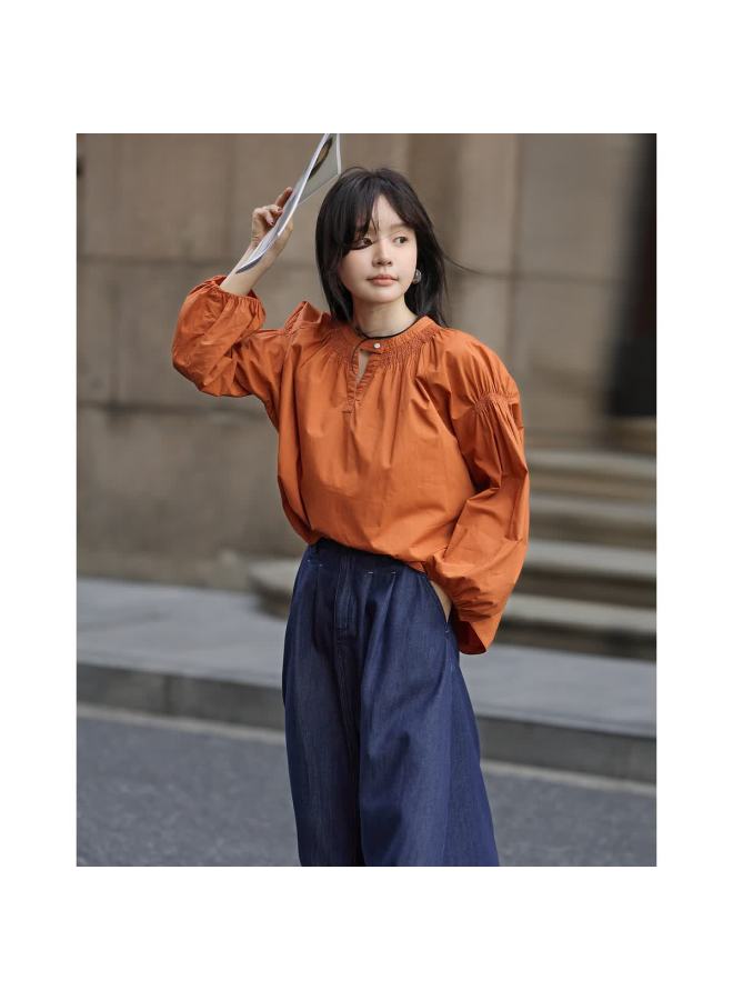 Mt Spring French-style Hollow-out Small Round Neck Shirt, Loose-fitting, Comfortable Blouse, Women's Top - Image 3