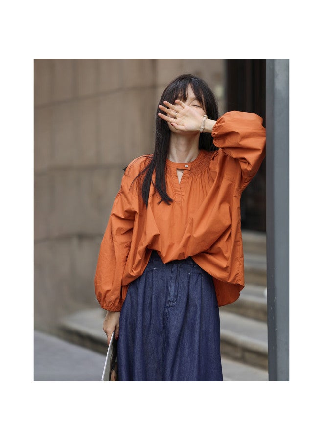 Mt Spring French-style Hollow-out Small Round Neck Shirt, Loose-fitting, Comfortable Blouse, Women's Top - Image 1