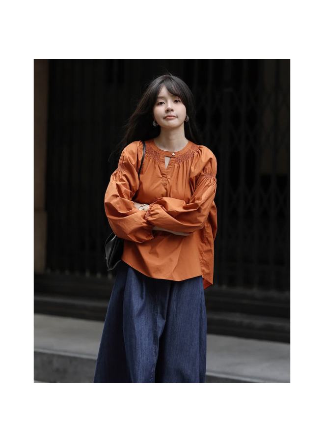 Mt Spring French-style Hollow-out Small Round Neck Shirt, Loose-fitting, Comfortable Blouse, Women's Top - Image 4