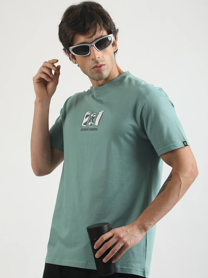 Maniac  Maniac Mens Printed Round Neck Half Sleeve Light Grey Cotton T-Shirt for Men | Best Price UAE