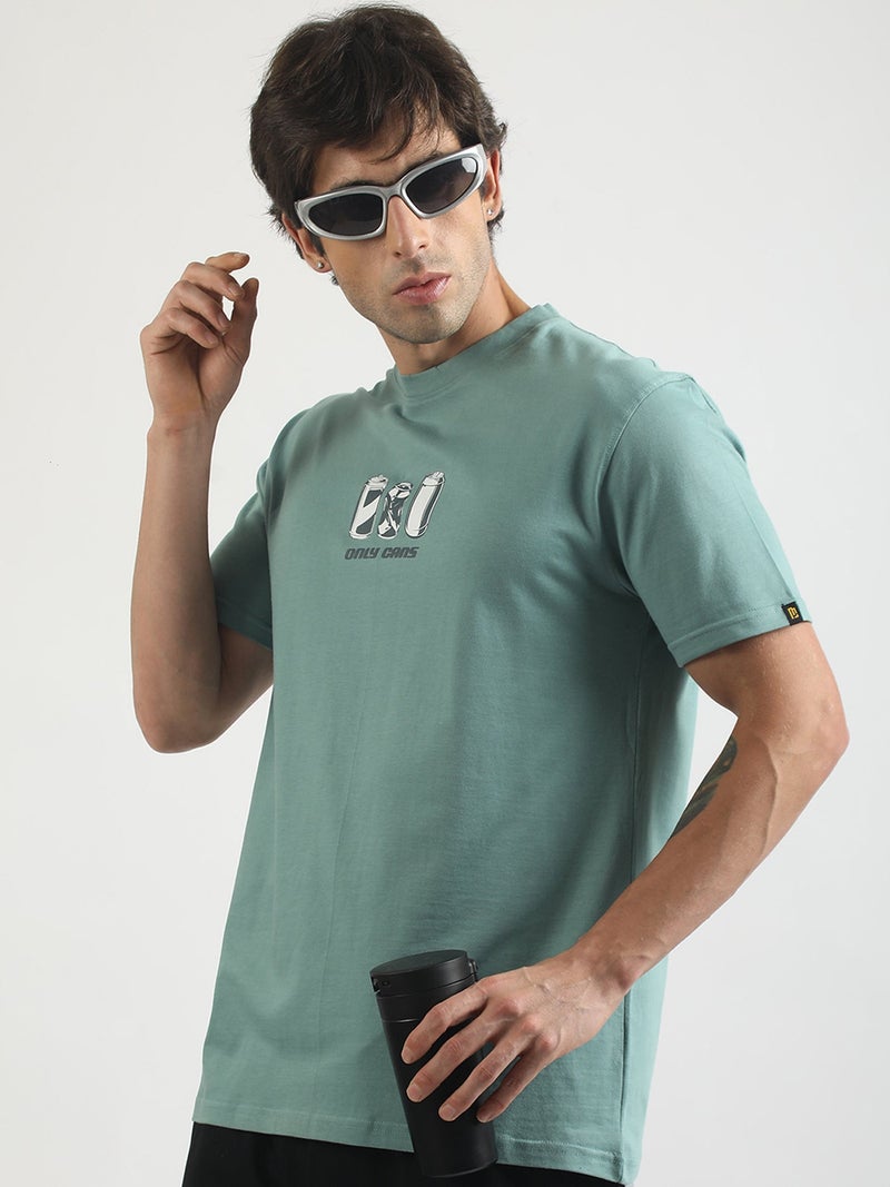 Maniac Mens Printed Round Neck Half Sleeve Light Grey Cotton T-Shirt - Image 4