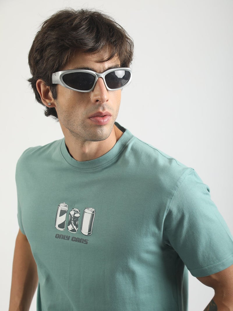 Maniac Mens Printed Round Neck Half Sleeve Light Grey Cotton T-Shirt - Image 2