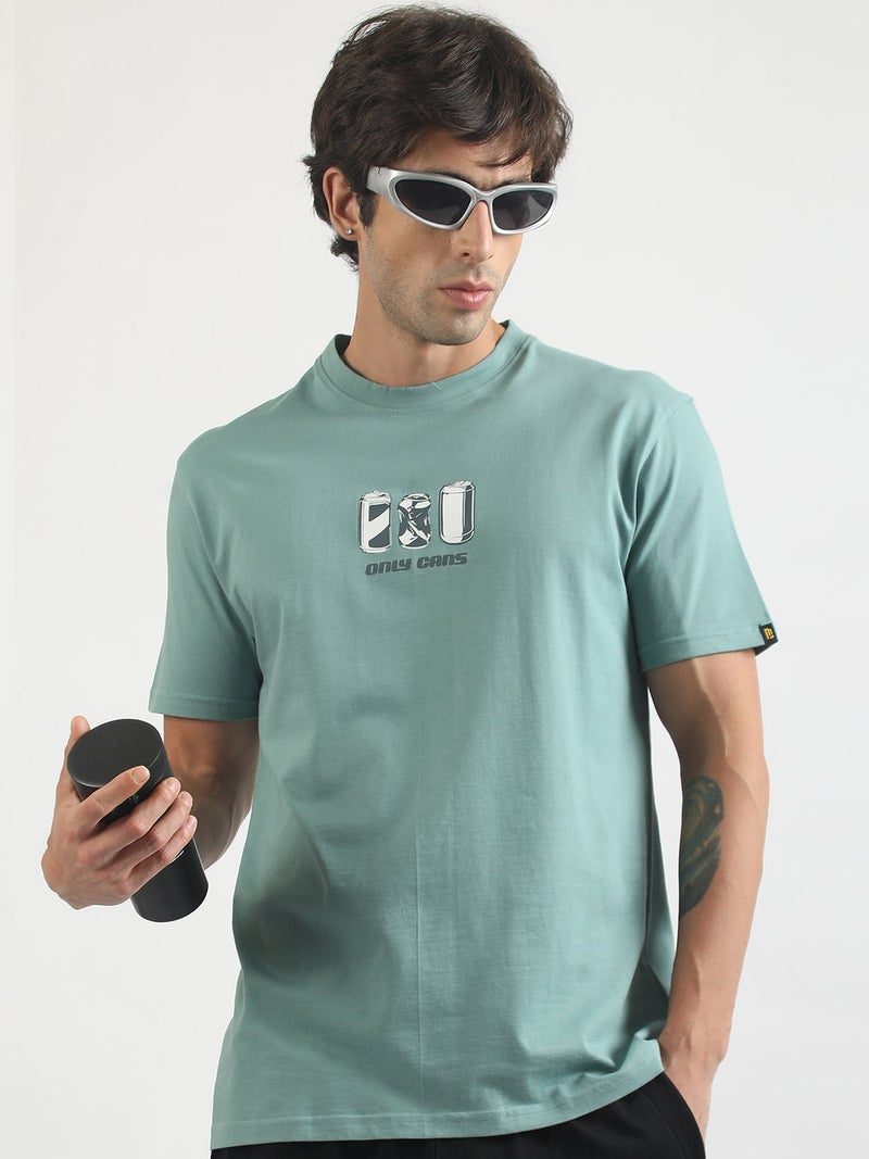 Maniac Mens Printed Round Neck Half Sleeve Light Grey Cotton T-Shirt - Image 1