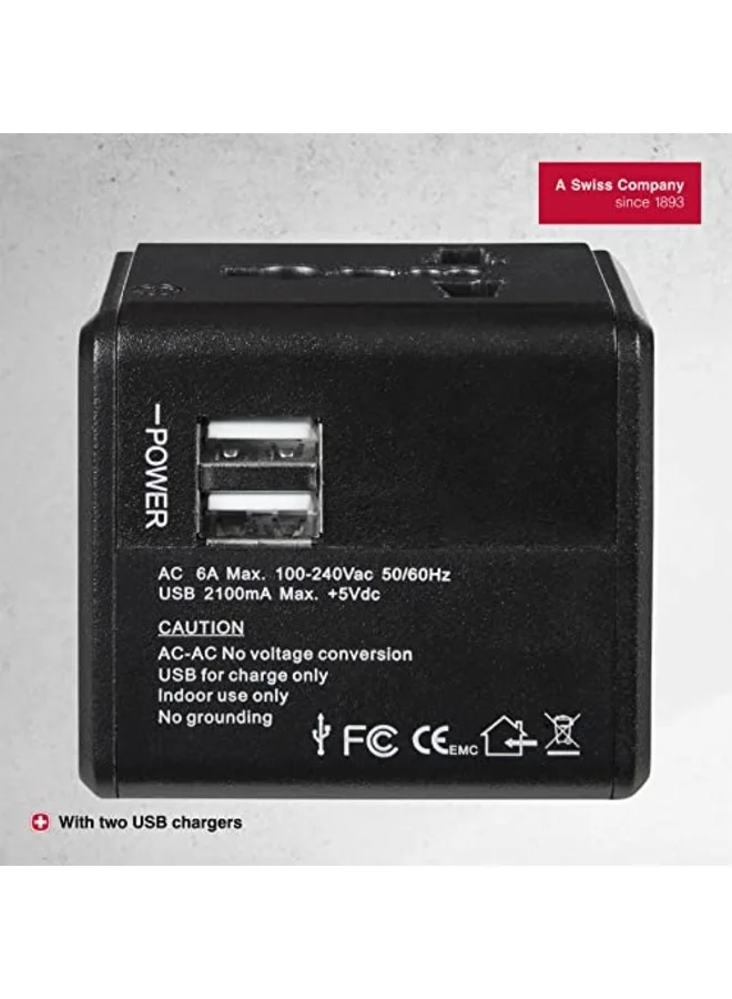 Wenger Travel Adapter With 2 USB Charger Black - 604559