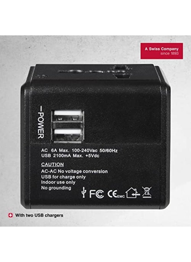 Wenger - Travel Adapter With 2 USB Charger Black - 604559 - Image 1