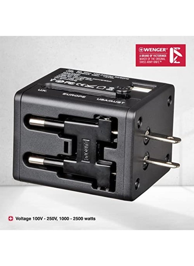 Wenger - Travel Adapter With 2 USB Charger Black - 604559 - Image 1