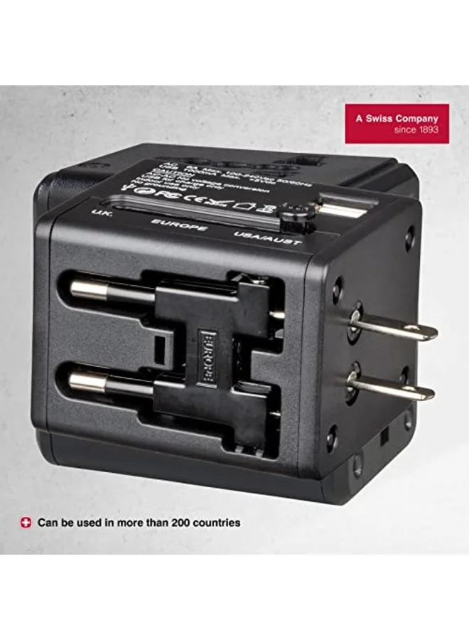 Wenger Travel Adapter With 2 USB Charger Black - 604559