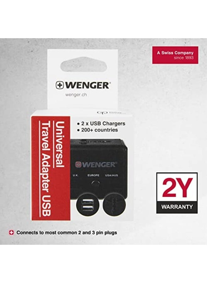 Wenger - Travel Adapter With 2 USB Charger Black - 604559 - Image 1