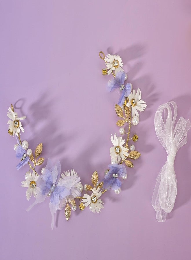 Vividsun Butterfly Headbands Flower Girl Hair Accessory with Pearls Butterfly Tiara for Christmas Birthday Cosplay Headpiece (Purple and gold) - Image 4