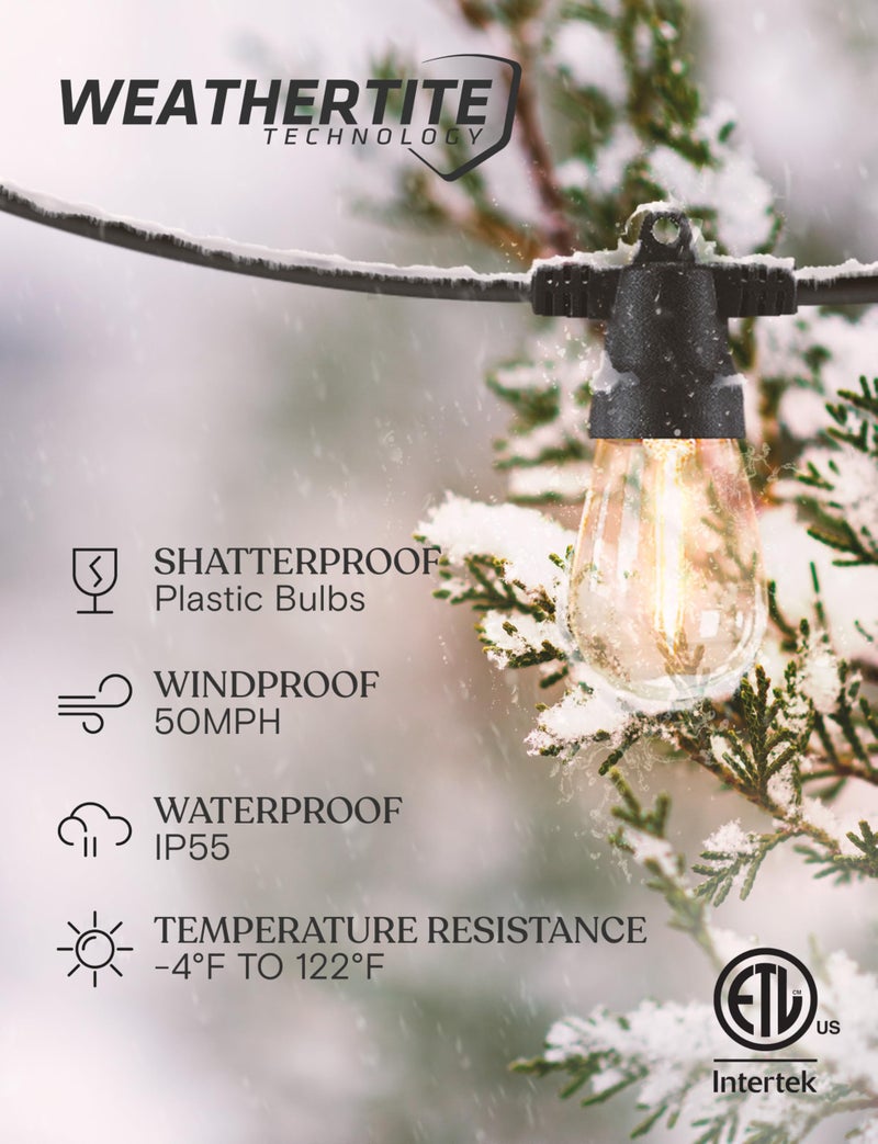 Brightech Ambience Pro Solar String Lights for Outside - Super Bright Remote Control Color Adjustable Outdoor String Light - Commercial Grade String, 15 Waterproof LED Bulbs for Patios, Camping - 48Ft - Image 2