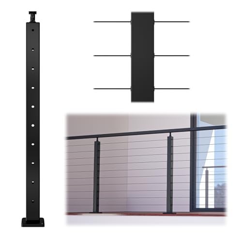 Muzata Black Cable Railing Post 36 Inch 36x2x2 Level Drilled Surface Mount T304 Stainless Steel Cable Railing System Kit Indoor Outdoor with Paper User Guide PS01 BH4S