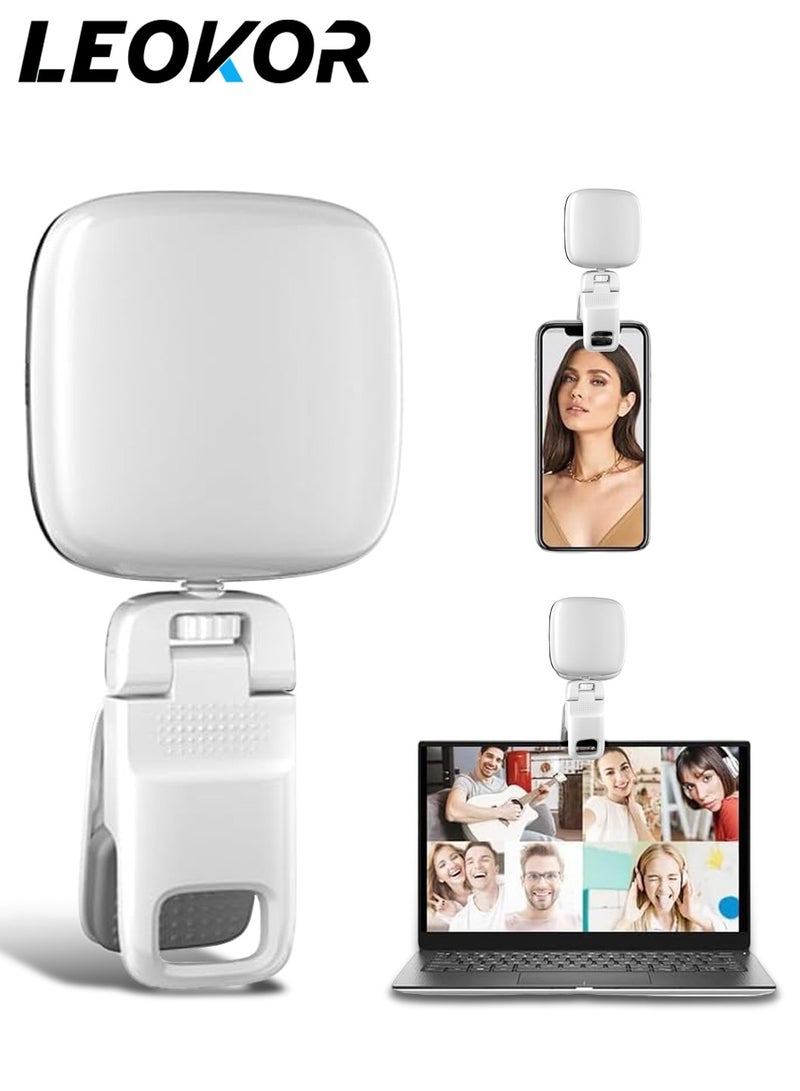 LEOKOR Rechargeable Selfie Light,Phone Light with 3 Lighting Mode/10 Brightness Level,360° Rotatable Phone Ring Light with USB Port,Portable Video Light for iPhone,iPad,Laptop,Makeup (White)  - Image 1