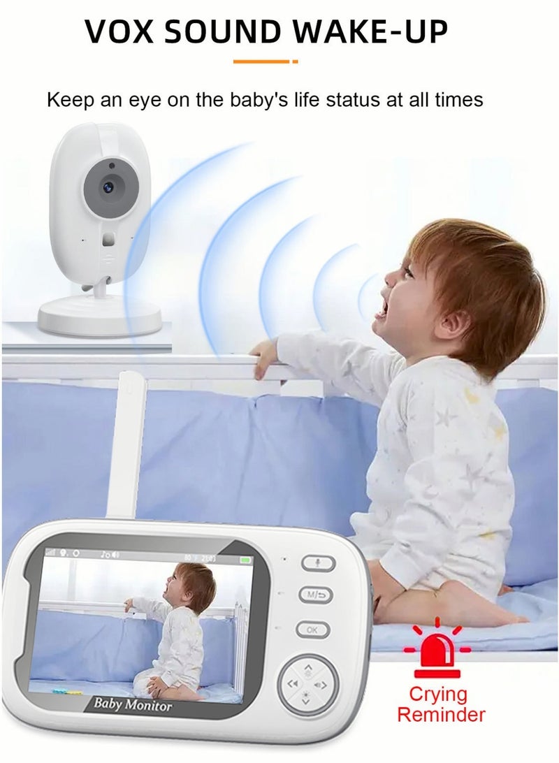 VTERLY Video Baby Monitor, Auto Night Vision, 3.5” Screen, 2-Way Audio Talk, Temperature Sensor, Lullabies, Secure Transmission No WiFi, Ideal for Baby/Elderly/Pet - Image 4