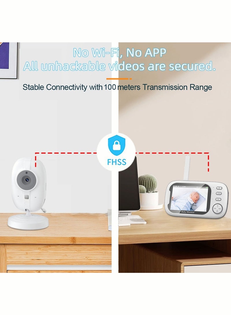 VTERLY Video Baby Monitor, Auto Night Vision, 3.5” Screen, 2-Way Audio Talk, Temperature Sensor, Lullabies, Secure Transmission No WiFi, Ideal for Baby/Elderly/Pet - Image 2