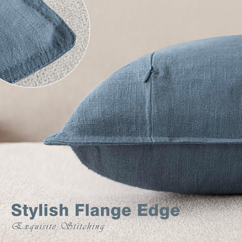 Foindtower Set of 2, Decorative Linen Soild Throw Pillow Covers Soft Accent Euro Cushion Case Boho Farmhouse Neutral Pillowcase for Couch Sofa Bedroom Living Room Home Decor 26 x 26 Inch Misty Blue - Image 3