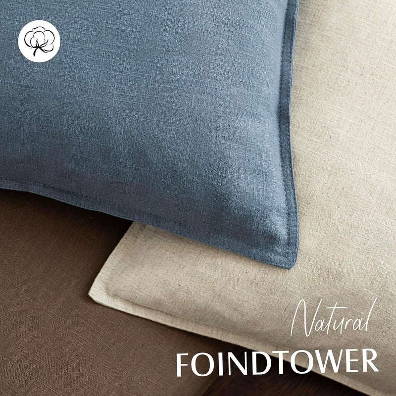 Foindtower Set of 2, Decorative Linen Soild Throw Pillow Covers Soft Accent Euro Cushion Case Boho Farmhouse Neutral Pillowcase for Couch Sofa Bedroom Living Room Home Decor 26 x 26 Inch Misty Blue - Image 4