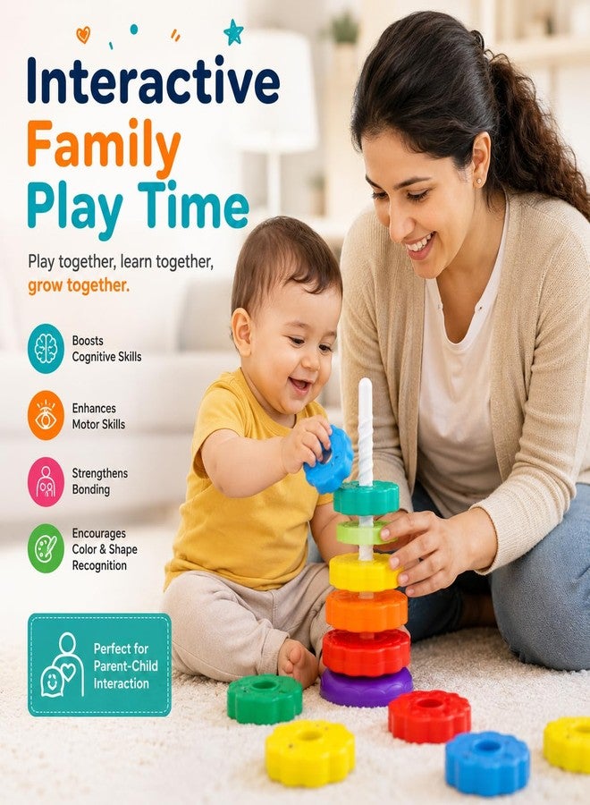 Mahantnishth Stack & Spin Montessori Toy for Toddlers 1-3 Years | Shape Sorting, Color Recognition & Sensory Learning Toy | Fine Motor Skills Development | Birthday Gift for Boys & Girls (Pack of 1) - Image 4