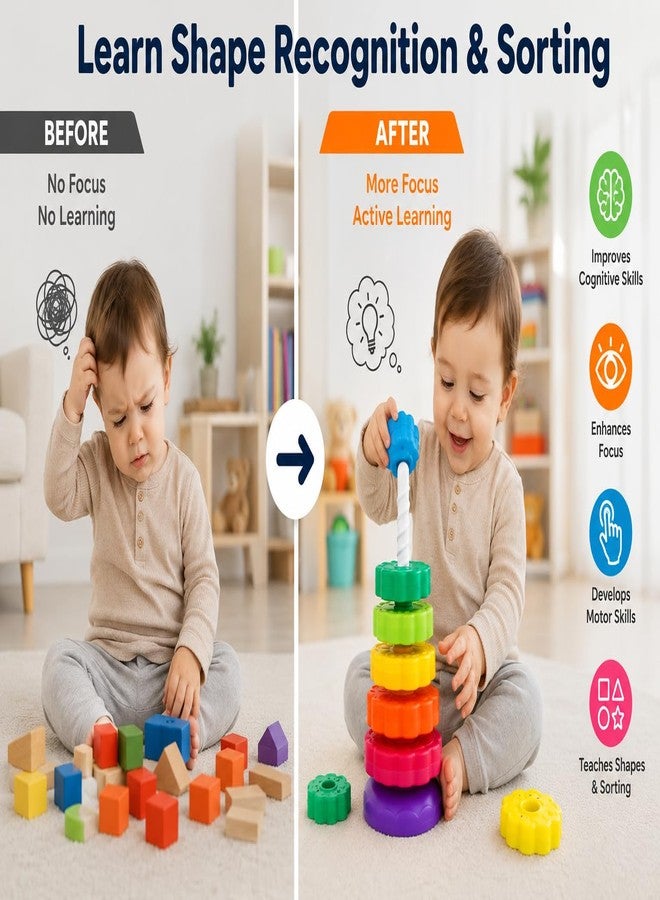 Mahantnishth Stack & Spin Montessori Toy for Toddlers 1-3 Years | Shape Sorting, Color Recognition & Sensory Learning Toy | Fine Motor Skills Development | Birthday Gift for Boys & Girls (Pack of 1) - Image 5