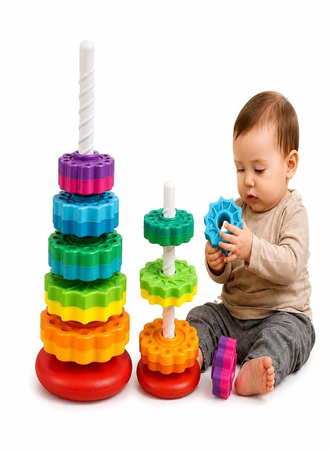 Mahantnishth Stack & Spin Montessori Toy for Toddlers 1-3 Years | Shape Sorting, Color Recognition & Sensory Learning Toy | Fine Motor Skills Development | Birthday Gift for Boys & Girls (Pack of 1) - Image 1
