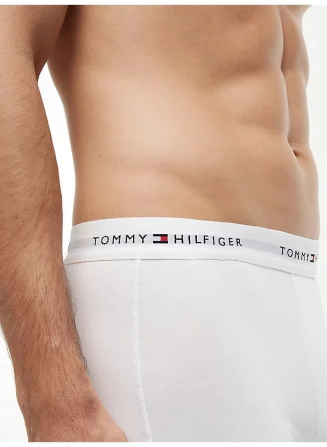 TOMMY HILFIGER White/White/White 3-Pack Signature Repeat Logo Waistband Trunks for Men | Best Price UAE