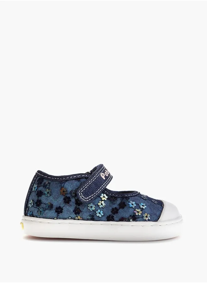 Pablosky Girls' Floral Embellished Shoes with Hook and Loop Closure