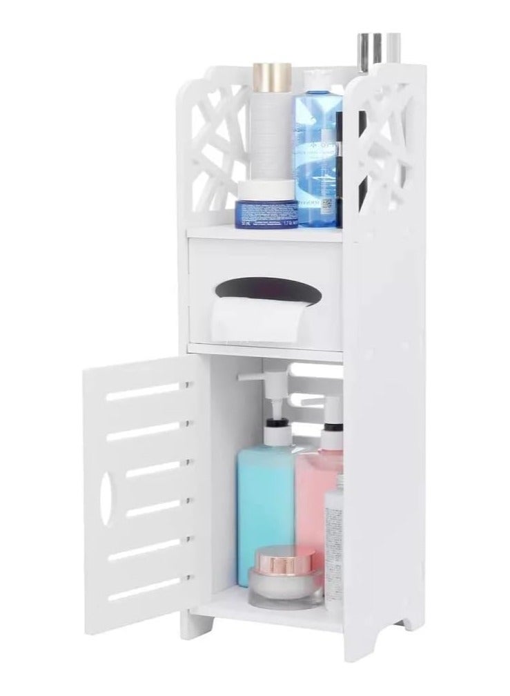 TPGP 3-Layer Bathroom Floor Cabinet Rack Corner with Tissue Unit and Drawer for Kitchen - Image 1