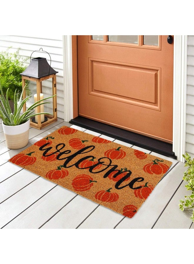 AnyDesign Fall Coir Doormat Welcome Pumpkins Door Mat Non-Slip Farmhouse Floor Mats Autumn Decorative Entrance Door Rugs for Halloween Thanksgiving Indoor Outdoor Bathroom Porch Decor, 16.5 x 29 Inch - Image 2
