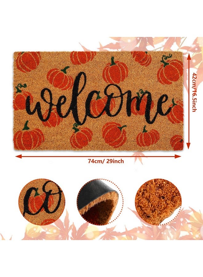 AnyDesign Fall Coir Doormat Welcome Pumpkins Door Mat Non-Slip Farmhouse Floor Mats Autumn Decorative Entrance Door Rugs for Halloween Thanksgiving Indoor Outdoor Bathroom Porch Decor, 16.5 x 29 Inch - Image 1