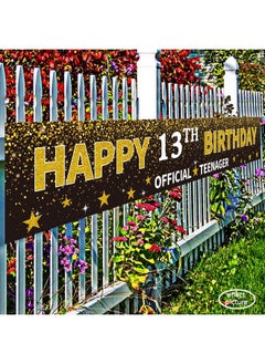Shiny Ushinemi Happy 13Th Birthday Banner, Official Teenager Banner, 13 Year Old Birthday Party Decorations Supplies Sign Backdrop, Black, 9.8X1.6Ft  - Image 2