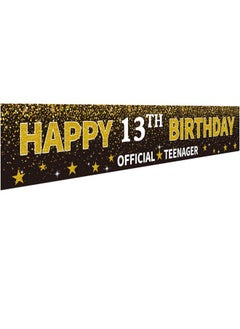 Shiny Ushinemi Happy 13Th Birthday Banner, Official Teenager Banner, 13 Year Old Birthday Party Decorations Supplies Sign Backdrop, Black, 9.8X1.6Ft  - Image 1