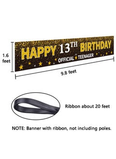 Shiny Ushinemi Happy 13Th Birthday Banner, Official Teenager Banner, 13 Year Old Birthday Party Decorations Supplies Sign Backdrop, Black, 9.8X1.6Ft  - Image 4