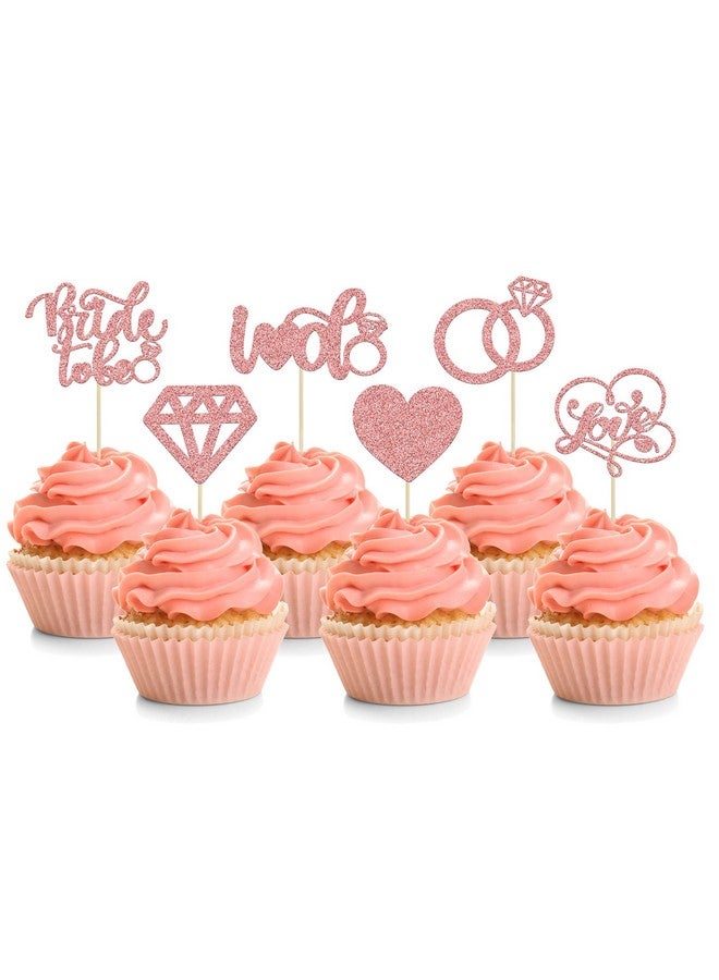 Ephlyn 24Pcs Bride To Be Cupcake Toppers Rose Gold Glitter Love I Do Cake Decorations Heart Ring Diamond Cupcake Picks Wedding Engagement Bridal Shower Party Cake Decorations Supplies  - Image 1
