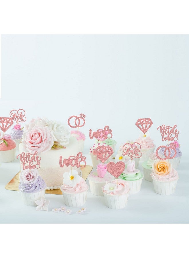 Ephlyn 24Pcs Bride To Be Cupcake Toppers Rose Gold Glitter Love I Do Cake Decorations Heart Ring Diamond Cupcake Picks Wedding Engagement Bridal Shower Party Cake Decorations Supplies  - Image 5