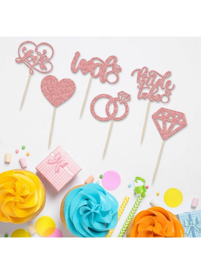 Ephlyn 24Pcs Bride To Be Cupcake Toppers Rose Gold Glitter Love I Do Cake Decorations Heart Ring Diamond Cupcake Picks Wedding Engagement Bridal Shower Party Cake Decorations Supplies  - Image 3