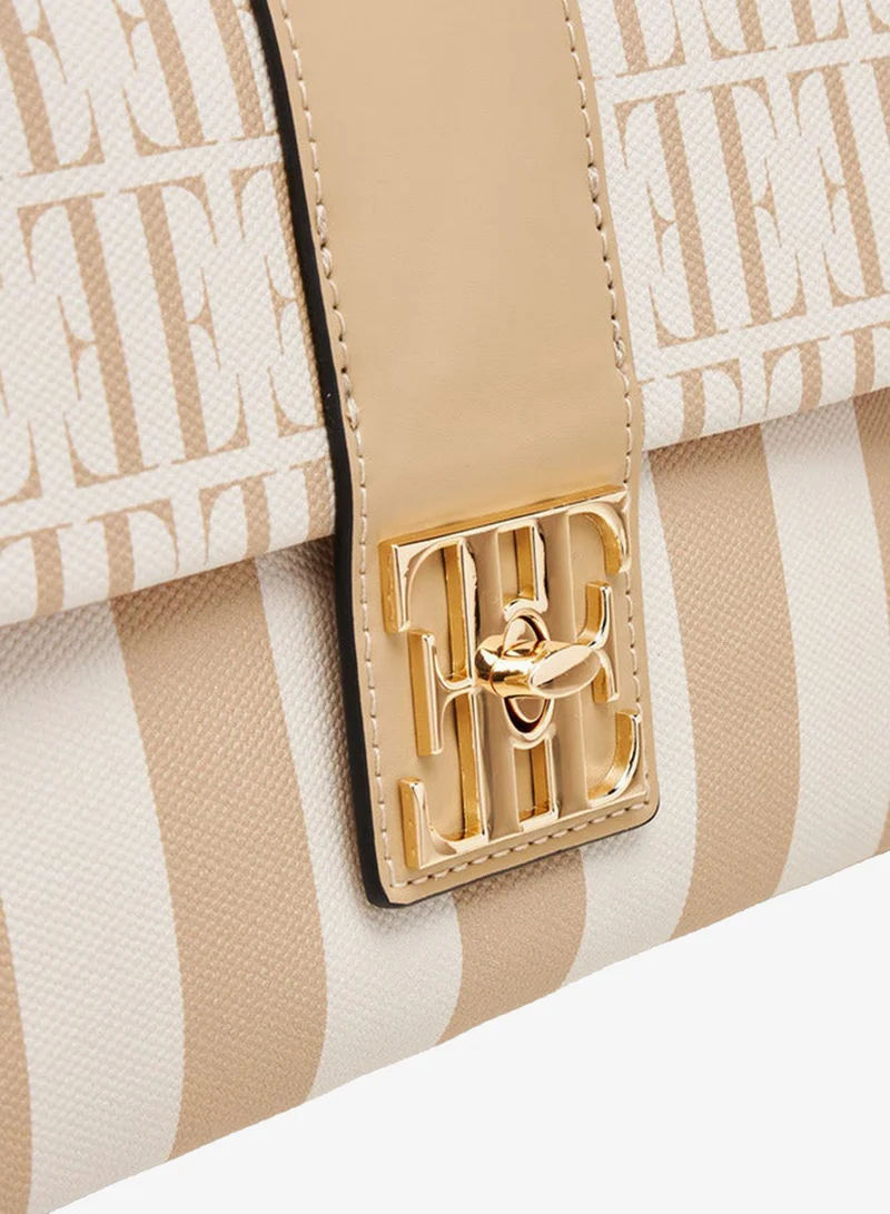 ELLE IVORY Monogram Print Satchel Bag with Adjustable Strap for Women | Best Price UAE