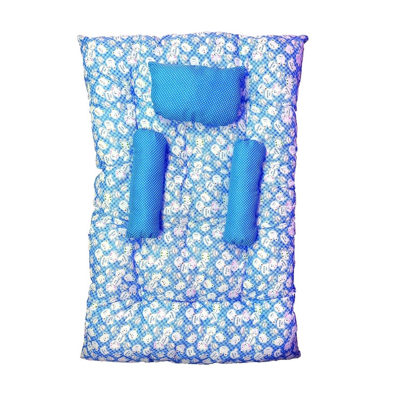 Kid's Charm Kids Charm Baby Sleeping TeddyMega Portable 2 in 1 for 4 to 8 Months New Born Baby Baby Sleeping Bed Cotton PillowBlue - Image 1