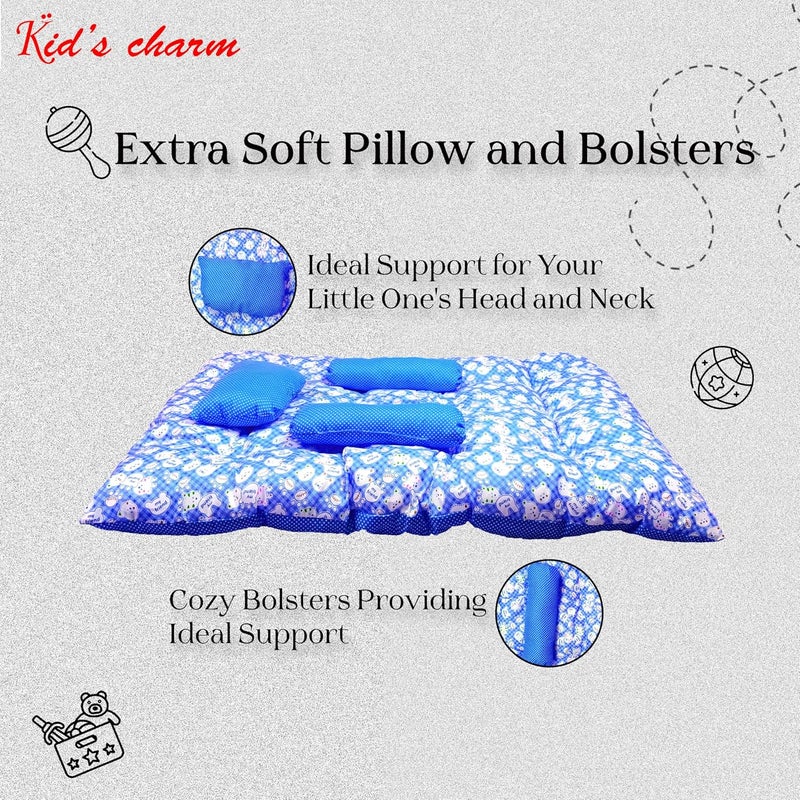 Kid's Charm Kids Charm Baby Sleeping TeddyMega Portable 2 in 1 for 4 to 8 Months New Born Baby Baby Sleeping Bed Cotton PillowBlue - Image 3