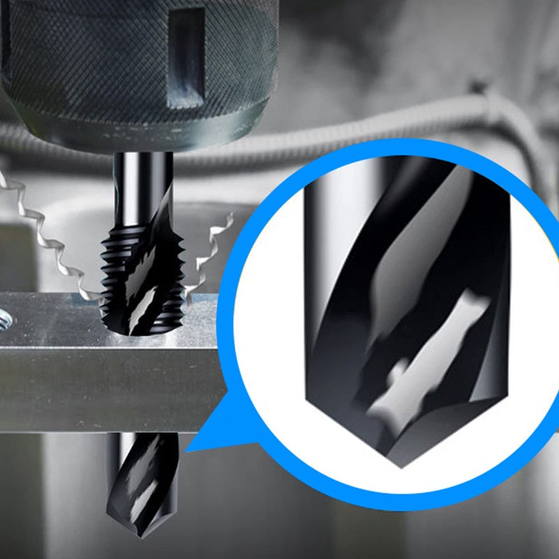 DKIBBITH Drill & Tap Bits Set of 13 pcs - 6 SAE Sizes: 6-32NC to 1/4-20NC, 6 Metric Sizes: M3 to M10 and a Quick-Change Adapter â€“ Combine Drilling Tapping Threading Countersinking Functions in One Bit, Black - Image 5