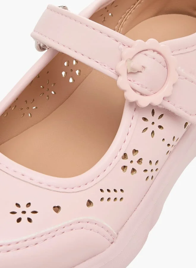 JUNIORS Girls Little Laser Cut Detail Mary Jane Shoes with Hook and Loop Closure
